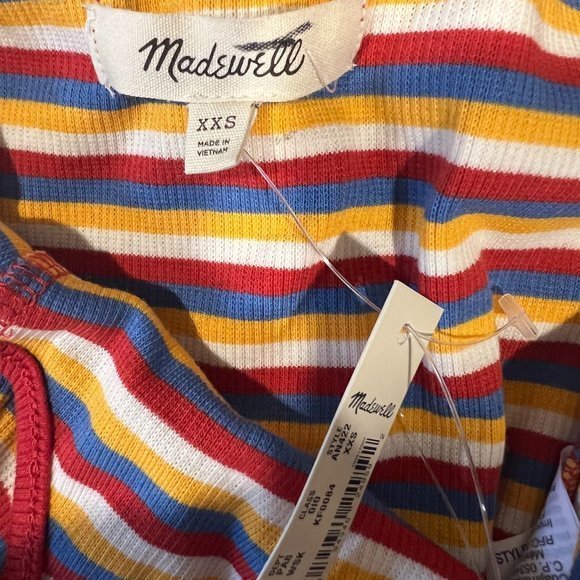 NWT‎ MADEWELL Rainbow Stripe Ribbed Thong Bodysuit in Windmill Stripe Kilt Red ( - Picture 9 of 12